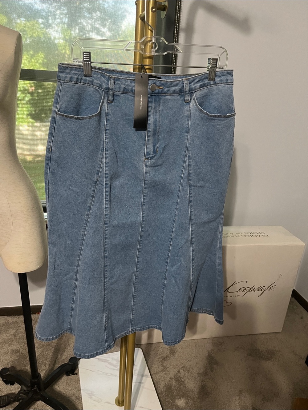 Allegra K Light Blue Denim A-Line Midi Skirt